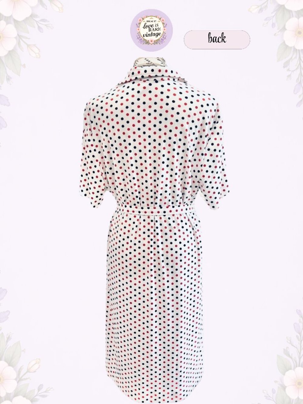 Vintage Red Black Polka Dot Belted Shirtdress • 1970s Americana Day Dress • USA - Picture 4 of 8